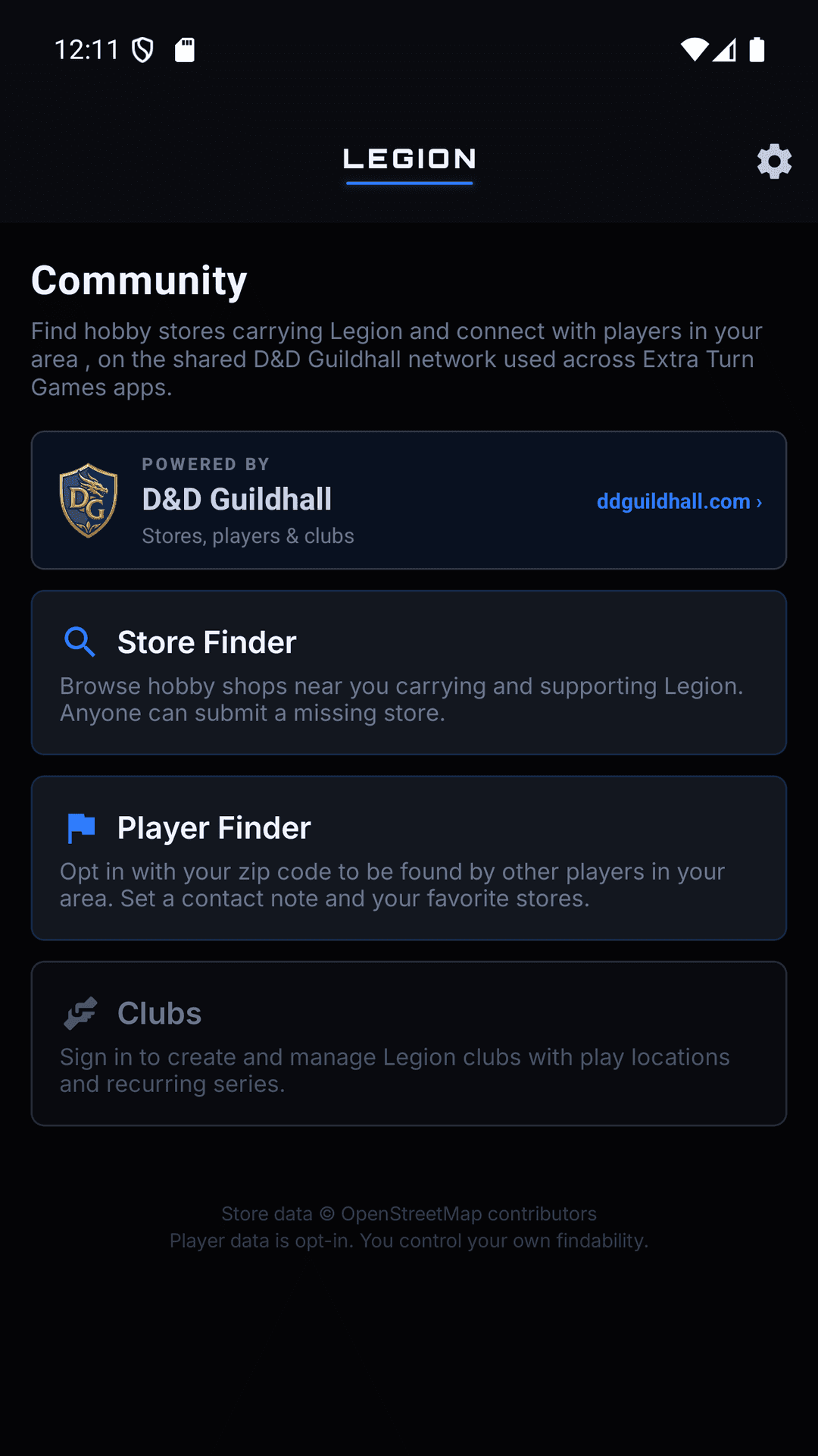 Community hub: store finder, player finder, and clubs