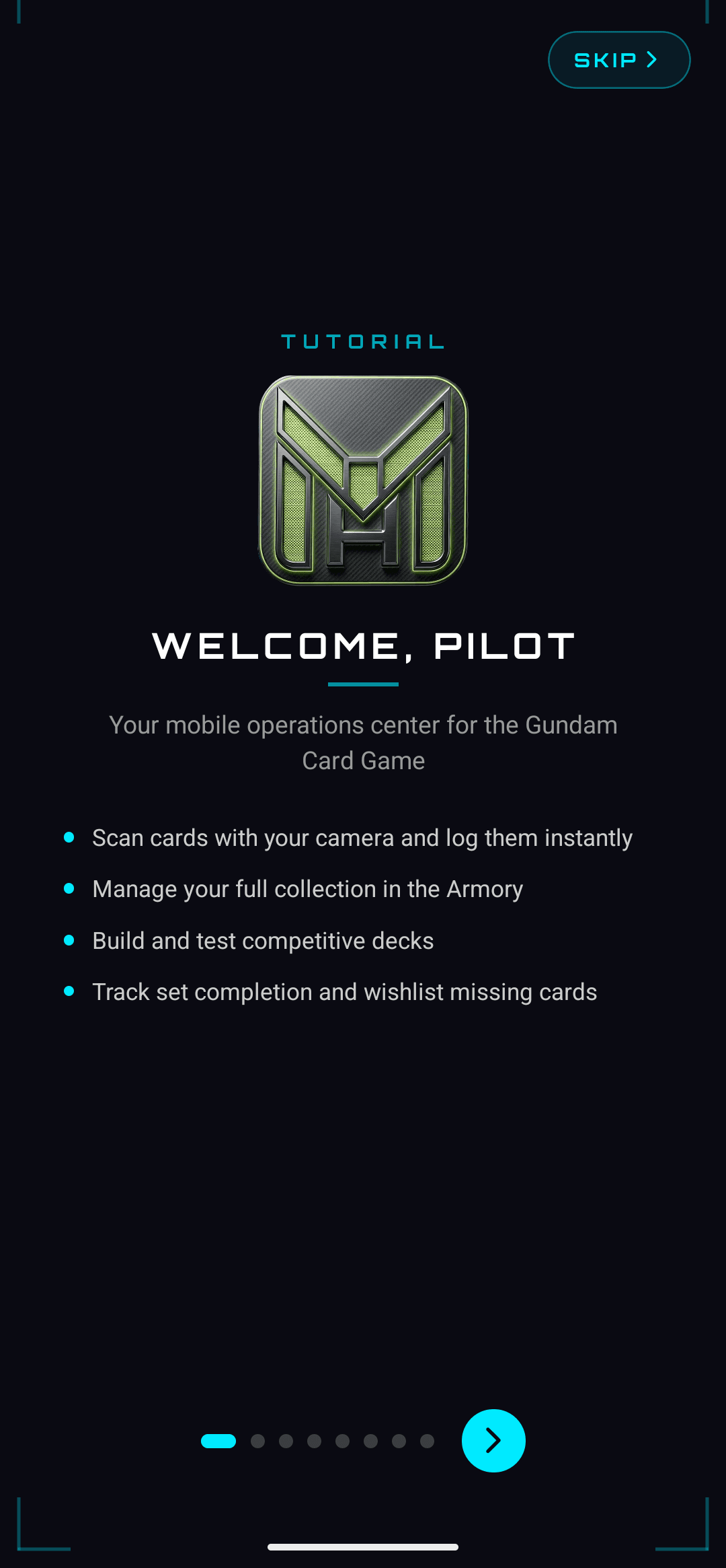 Welcome screen introducing the app’s features